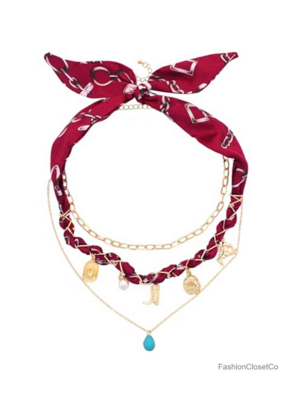 Western Bandana Layered Necklace Set with Charms for Women